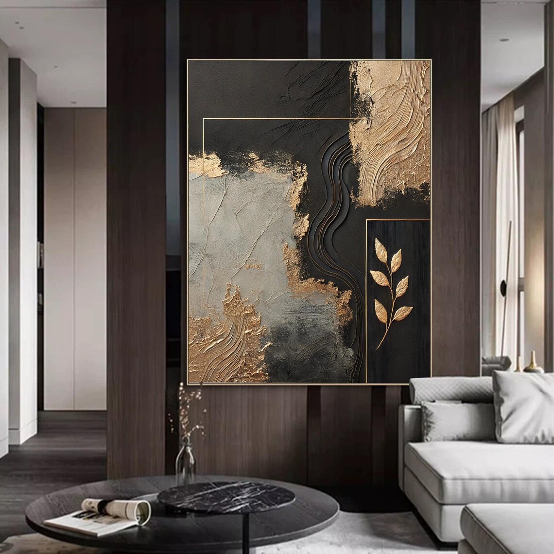 Black Gold Abstract Geometric Artwork, Modern Decor - Image 3