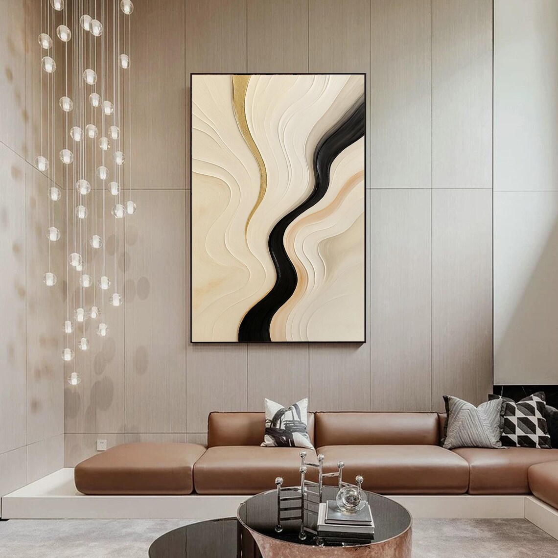 Abstract Wavy Line Art, Minimalist Neutral Decor - Image 2