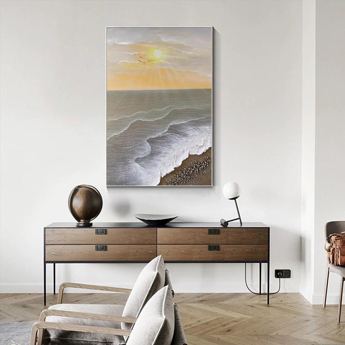 Gold White Floral 3D Textured Flower Painting - Image 2