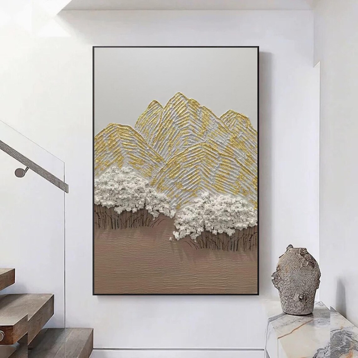 Gold Mountain Forest, Textured Abstract Painting