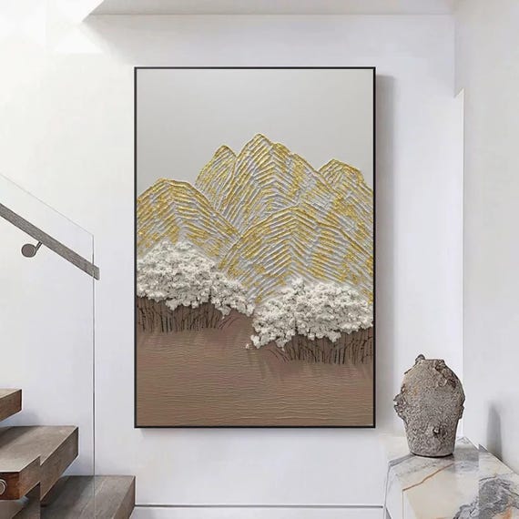 Gold Mountain Forest, Textured Abstract Painting
