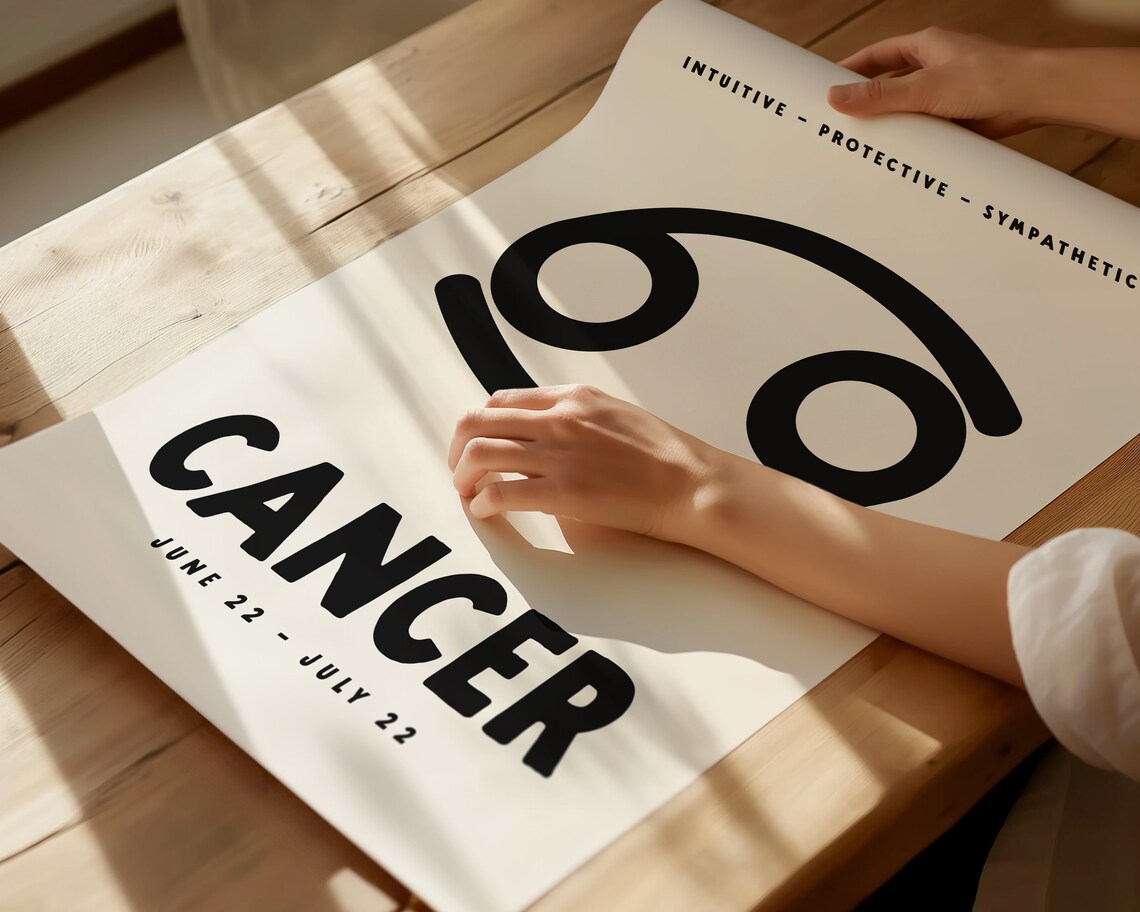 Cancer Zodiac Symbol Black Star Sign Astrology Birthday Gift Poster - Image 2
