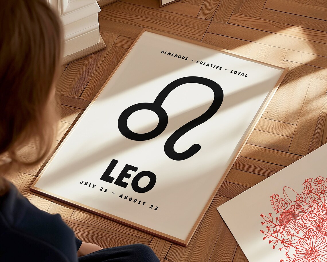 Leo Zodiac Symbol Black Star Sign Astrology Birthday Gift Poster - Image 2