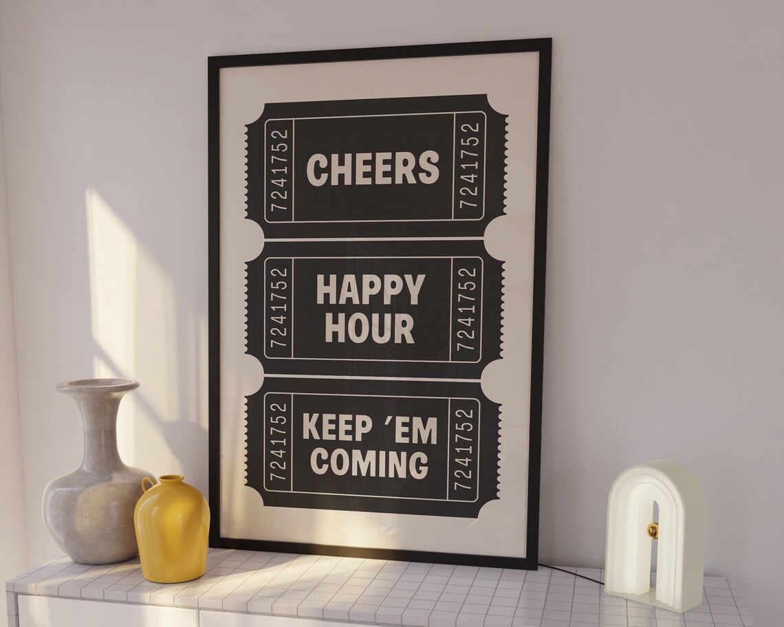 Cheers Ticket Print, Retro Bar Cart Poster - Image 2