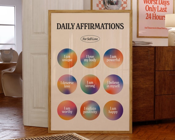 Daily Affirmations Print Trendy Wall Art Print Positive Affirmations Poster Retro Wall Decor Art Self Love