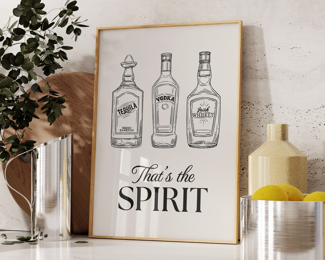 Thats The Spirit Liquor Bottle Line Art Cocktail Bar Decor Poster - Image 3