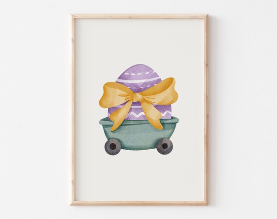 Purple Easter Egg In Teal Toy Wagon With Big Yellow Bow Poster