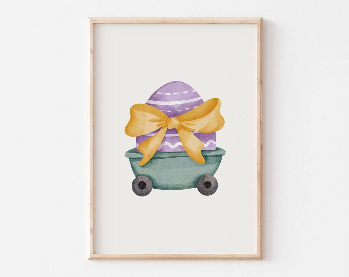 Purple Easter Egg In Teal Toy Wagon With Big Yellow Bow Poster