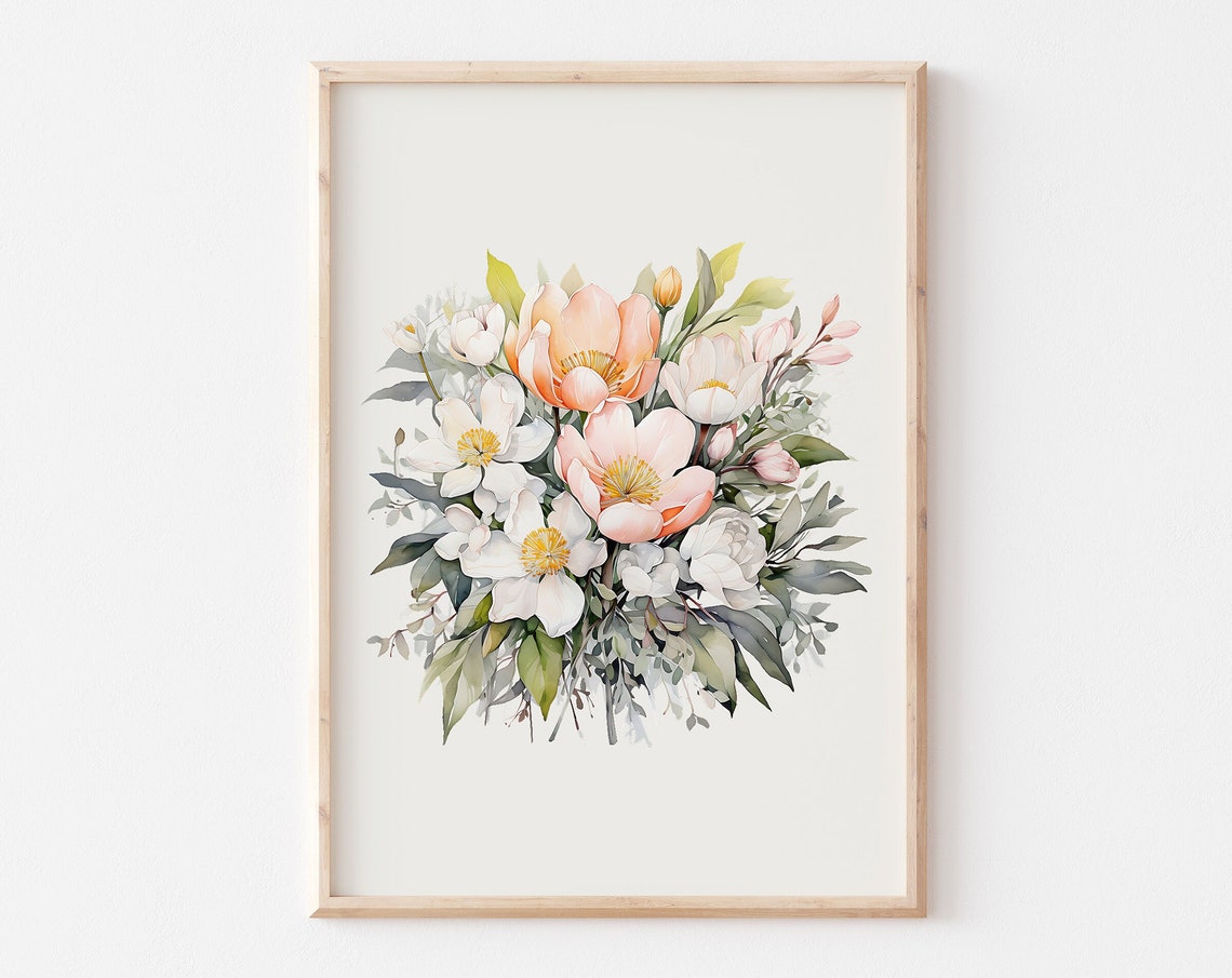 Blush Pink And White Magnolia Bouquet Watercolor Flower Poster