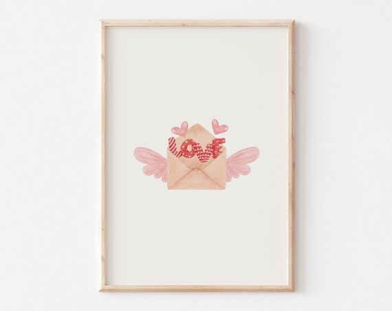 Pastel Heart Print Trendy Valentines Day Wall Art Love Letter Watercolour Painting Print Cute Minimailst Valentines Day Decor