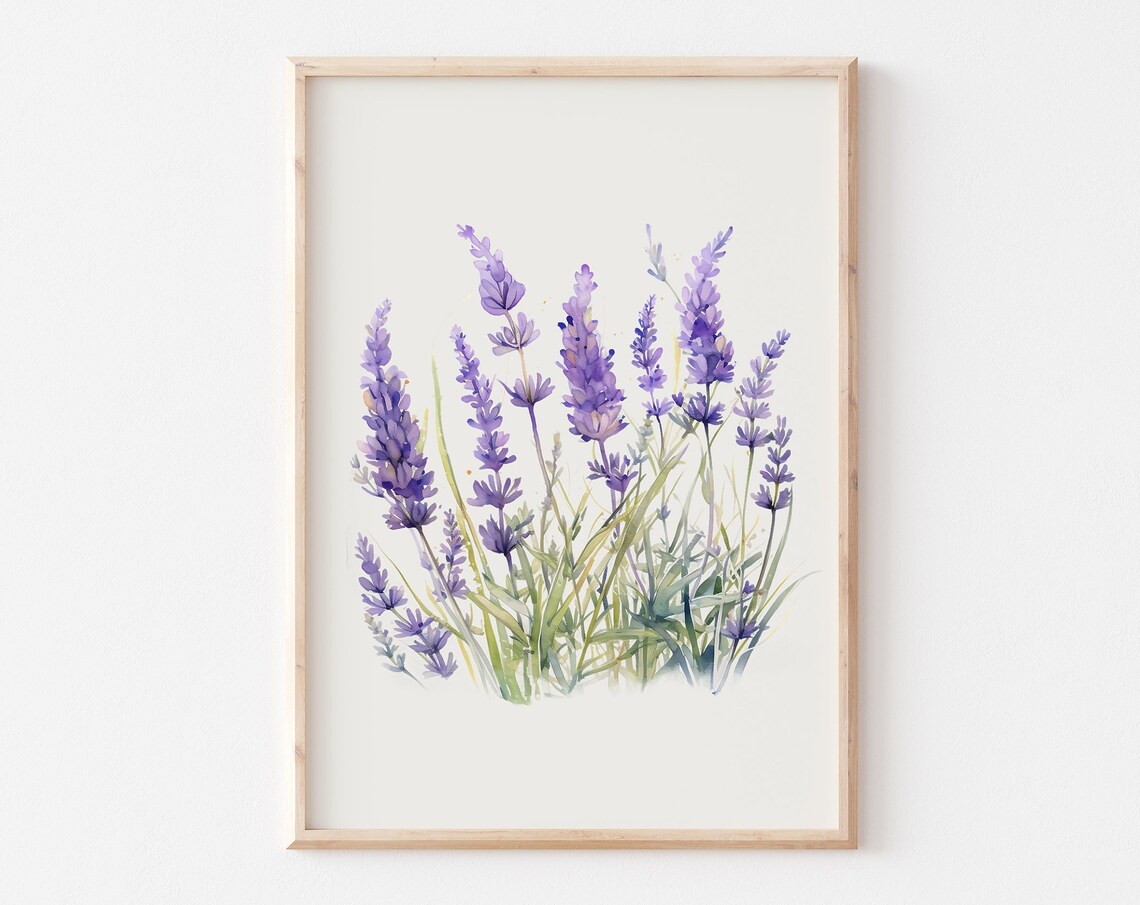 Purple Lavender Sprigs Watercolor Botanical Flower Wall Poster