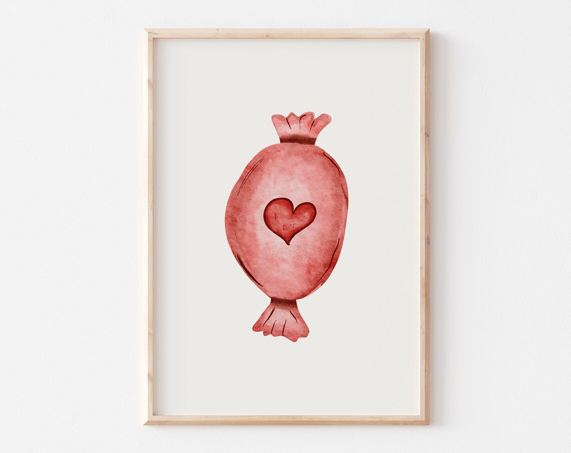 Pink Watercolor Heart Candy Sweet Love Valentine's Day Wall Art