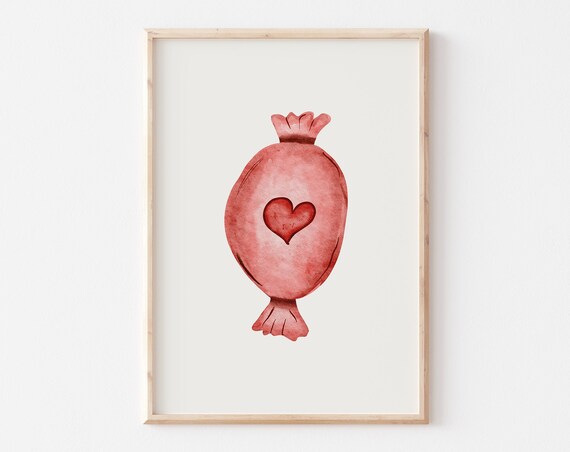 Trendy Pink Valentines Day Kitchen Wall Art Candy Watercolour Painting Pastel Love Print Cute Minimalist Valentines Day Decor