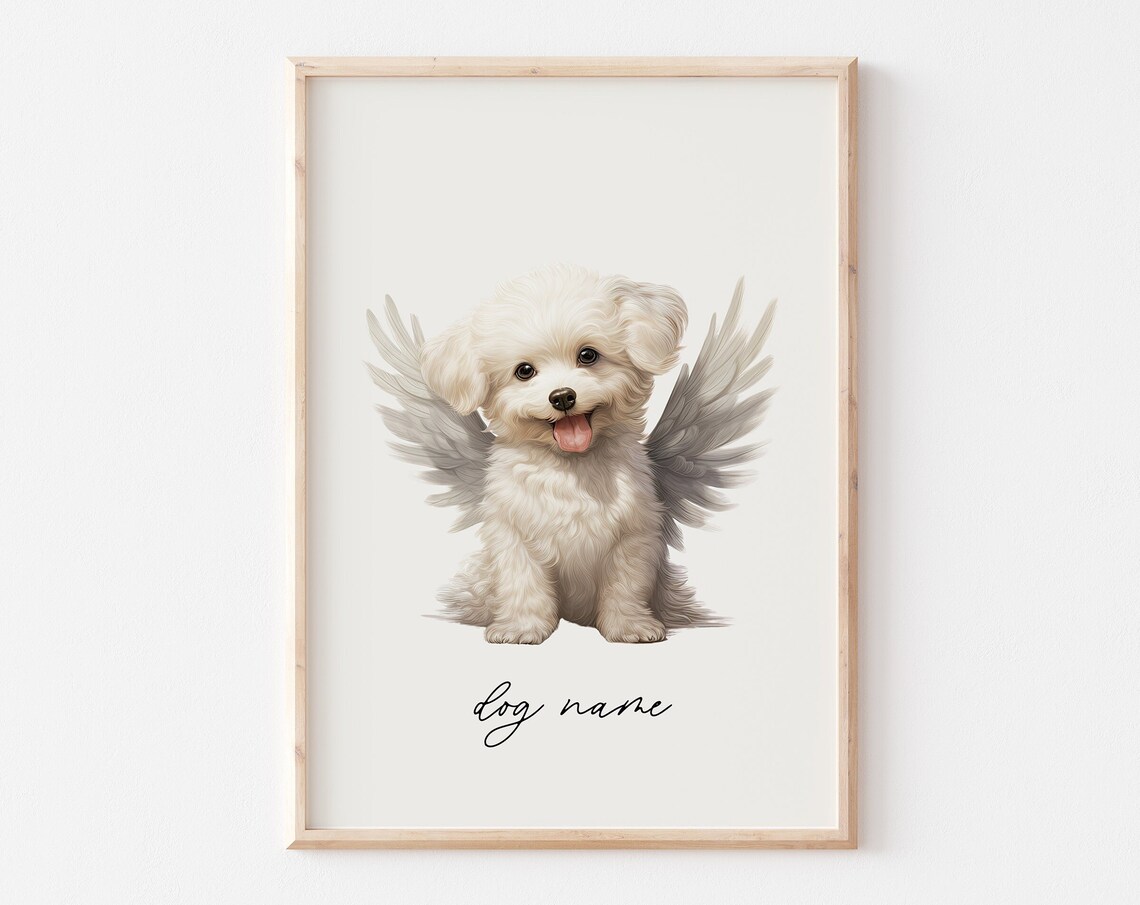 Bichon Frise Dog Memorial Rainbow Bridge Print Pet Loss Memorial Portrait Angel Dog Print Pet Loss Sympathy Gift Custom Dog Memorial