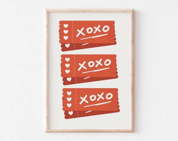 Xoxo Valentine Wall Art Trendy Red Valentines Day Ticket Art Classic Valentines Wall Art Cute Girly Valentines Day Wall Decor