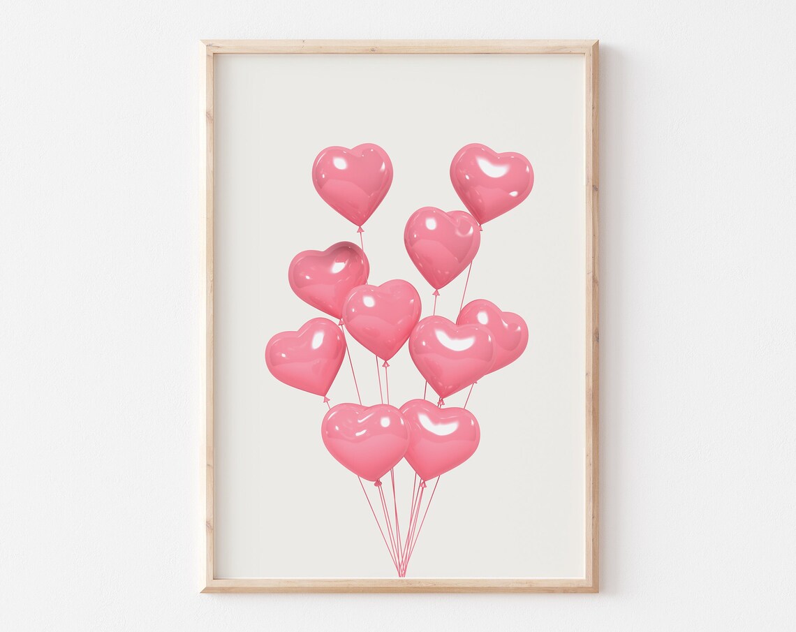 Pink Heart Balloons Bunch Minimal Girly Valentine Love Poster