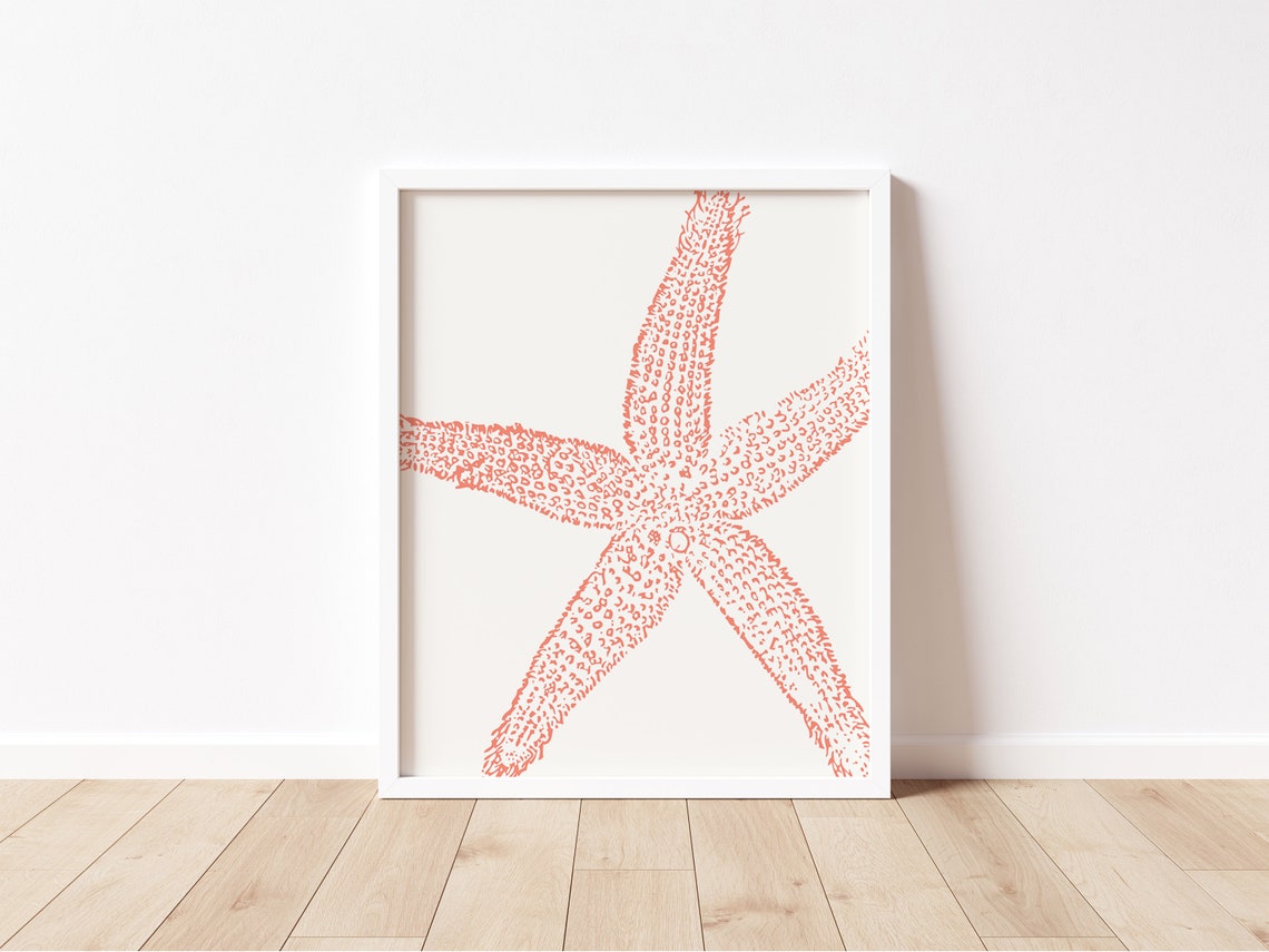 Coral Starfish Sea Star Beach Coastal Sketch Minimalist Wall Art - Image 2