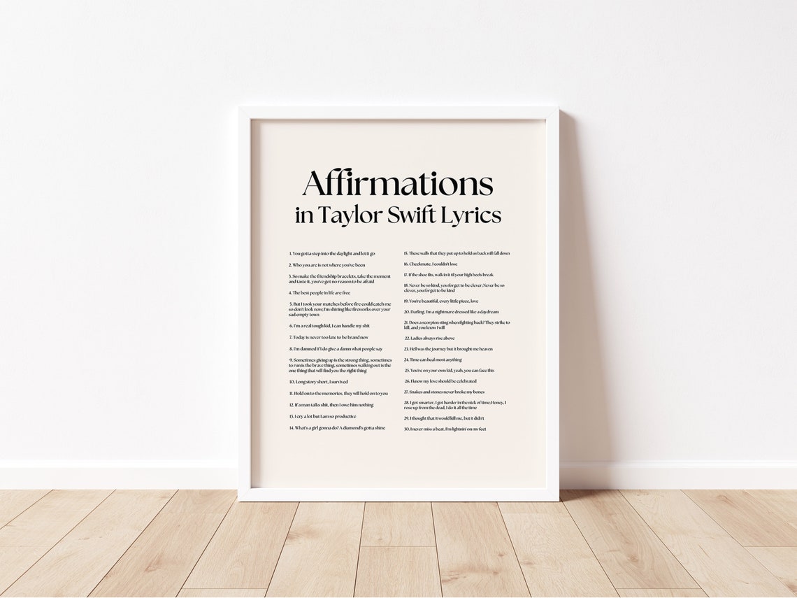 Affirmations in Taylor Swift Lyrics Thirty Song Quote Poster - Image 2