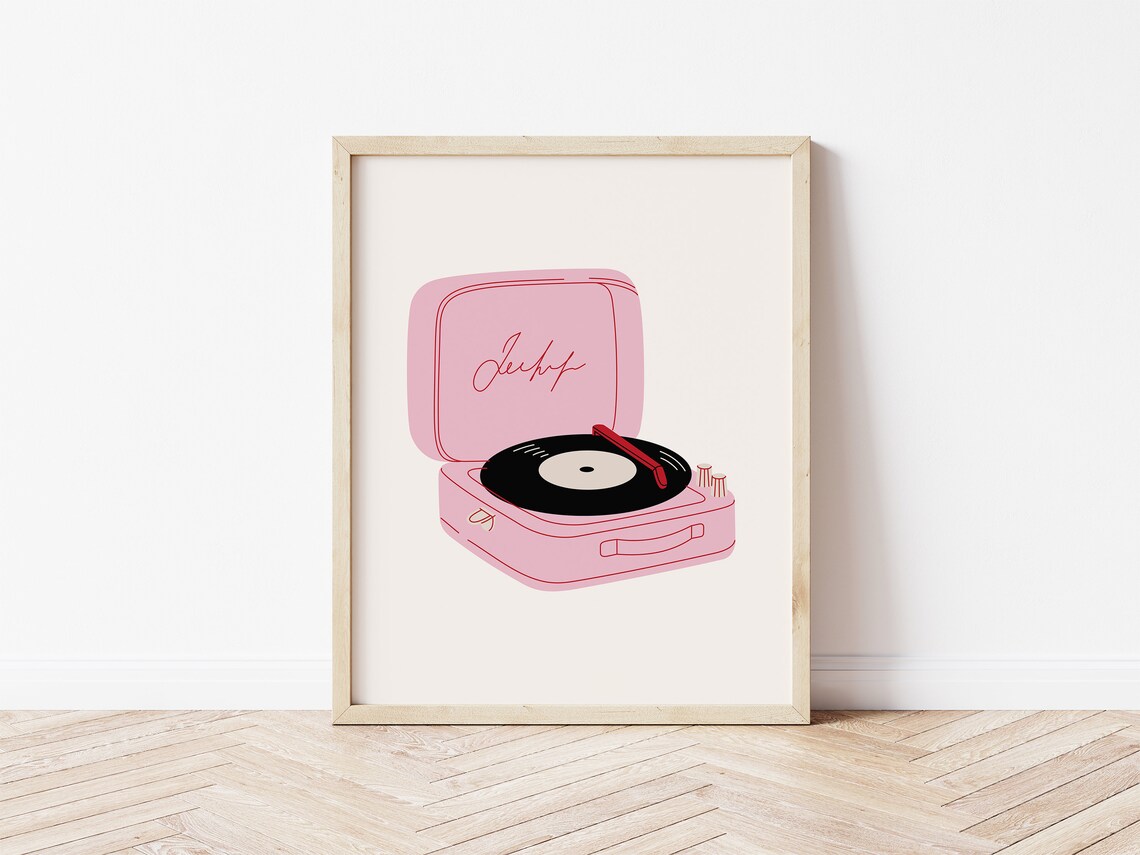 Pink Suitcase Record Player Retro Vinyl Music Lover Art Print - Image 2