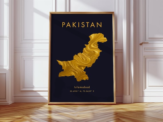 Pakistan Map Poster Gold Asia Wall Art Print Home Decor Geography Gift Wallpaper