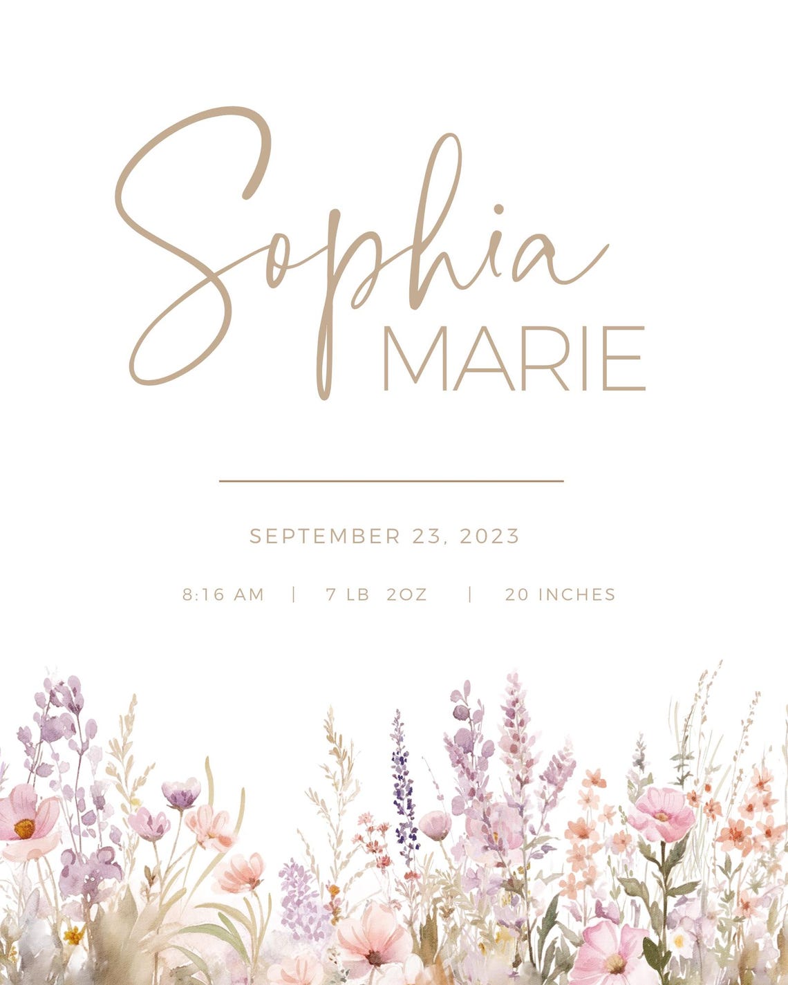 Custom Baby Name Birth Announcement Wildflower Nursery Print - Image 2