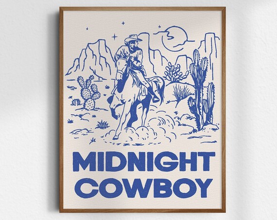 Midnight Cowboy Blue Line Desert Rider Vintage Western Poster