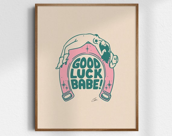 Good Luck Babe Cowgirl Gicle Fine Art Print Retro Vintage Wall Western Decor Unframed