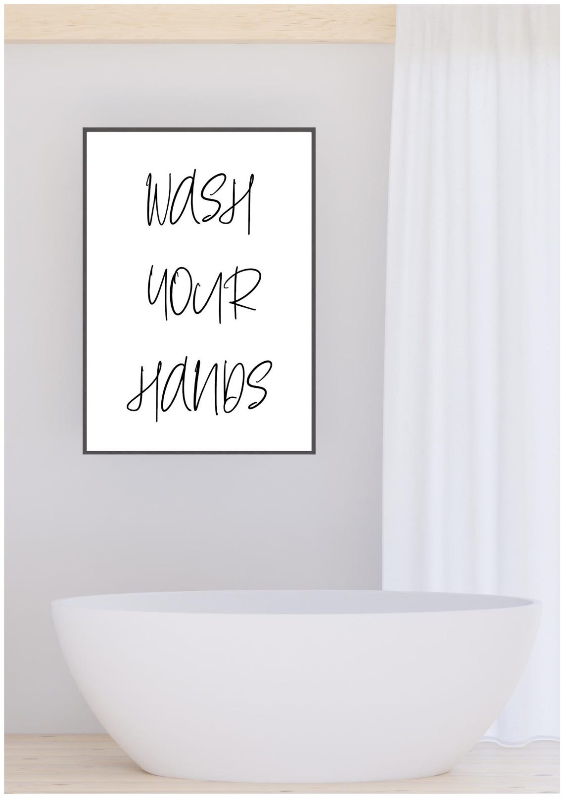 Wash Your Hands Modern Script Minimalist Bathroom Decor Print