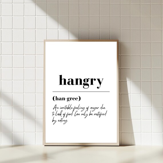 Funny Hangry Definition Kitchen Humor Typography Wall Decor Print