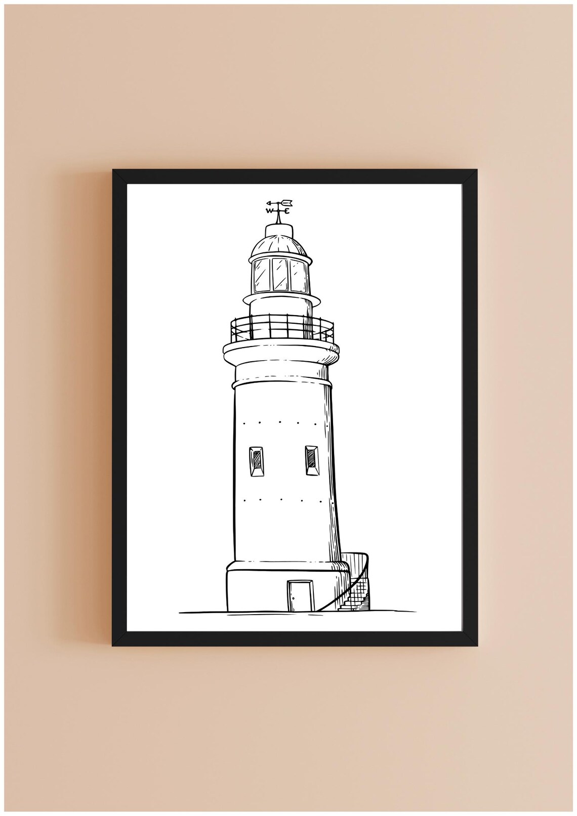 Minimalist Lighthouse Line Art Print Coastal Black And White Decor