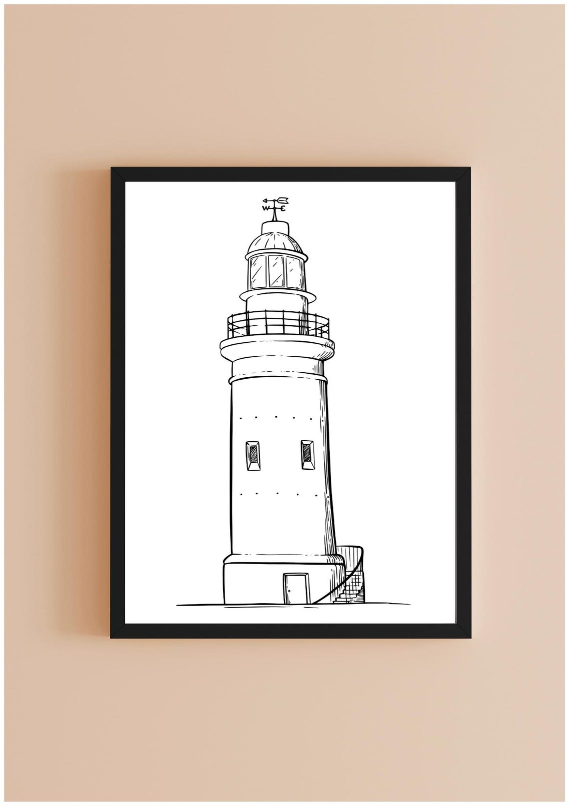 Minimalist Lighthouse Line Drawing Black And White Coastal Poster