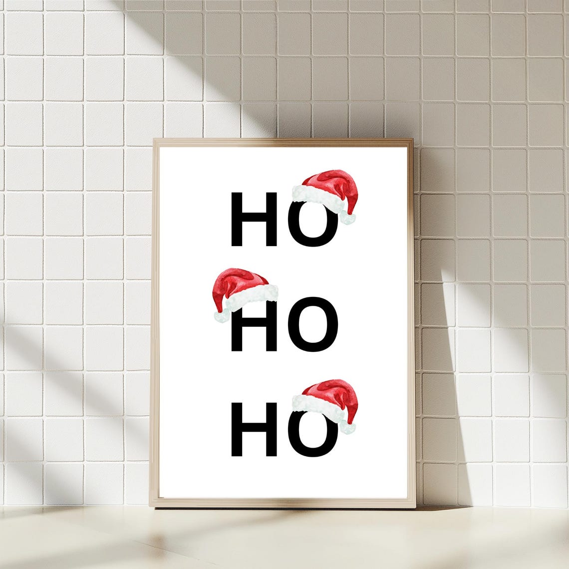 Ho Ho Ho Santa Hat Christmas Typography Minimalist Holiday Poster
