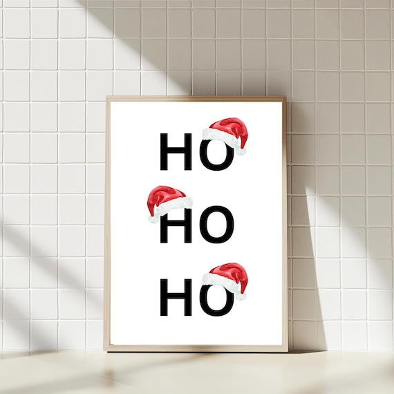 Ho Ho Ho Santa Hat Christmas Typography Minimalist Holiday Poster