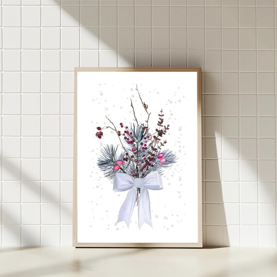 Christmas Floral Bouquet Poster, Winter Snowdrops