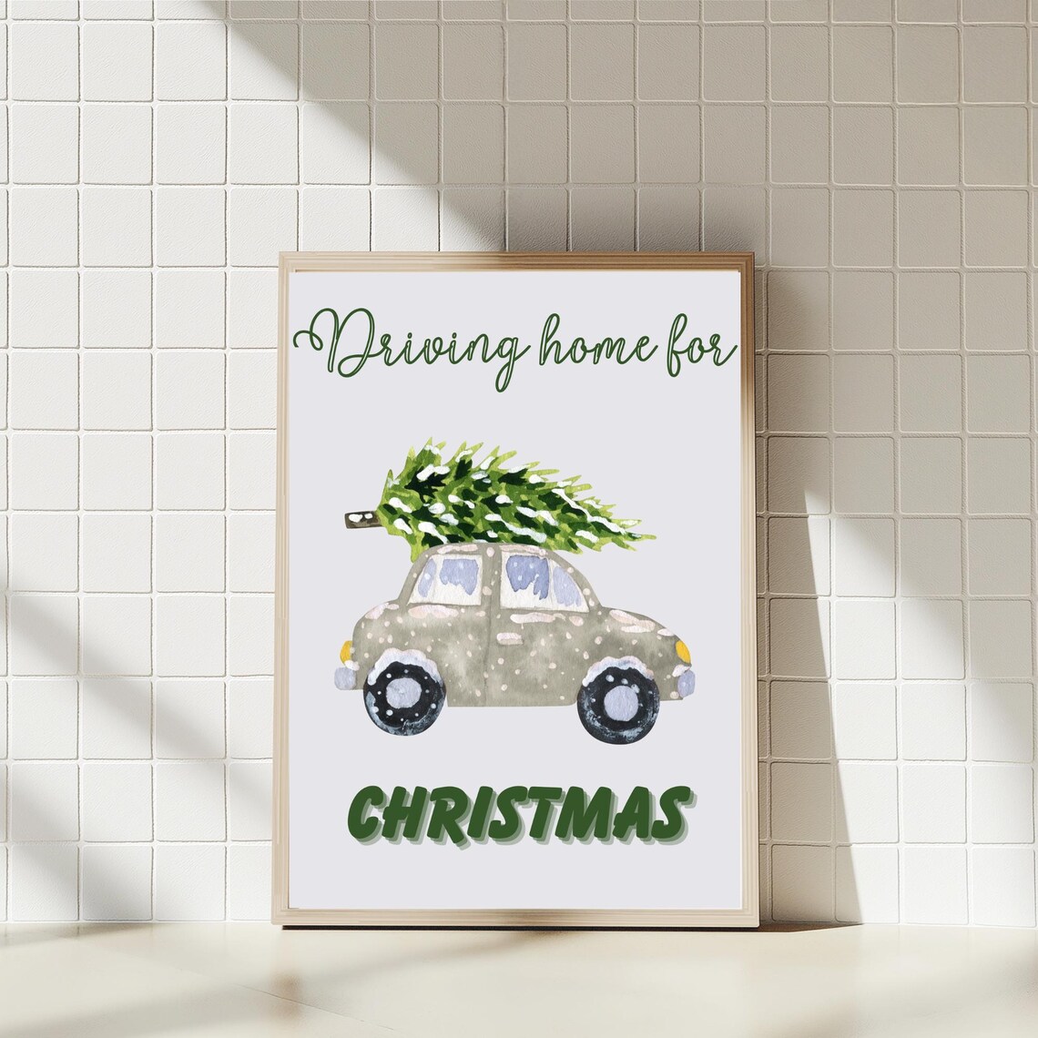 Sweet Driving Home For Christmas Watercolor Car And Tree Wall Art