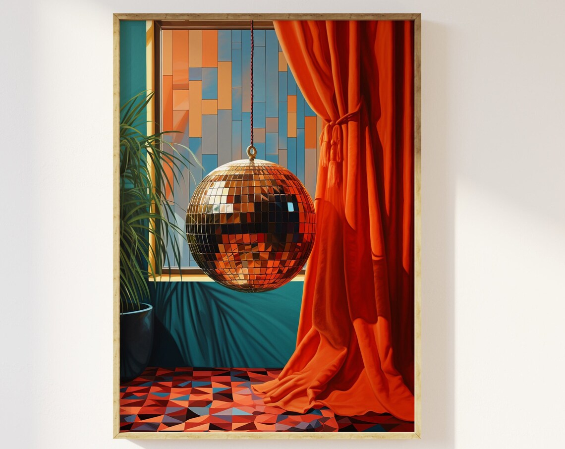 Disco Ball And Plant Vintage Retro Art Print