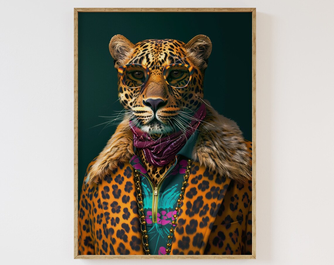 Leopard in Sunglasses, Maximalist Animal Portrait