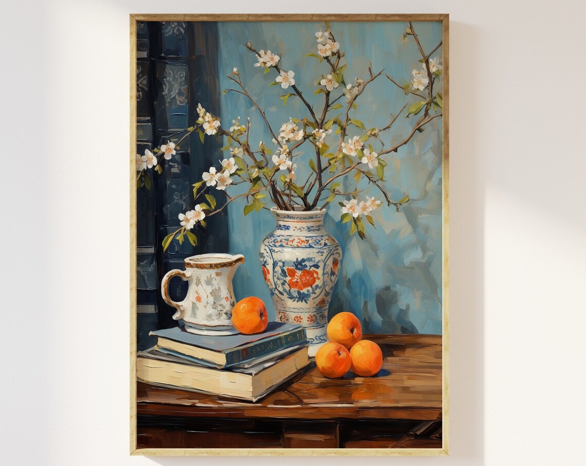 Mediterranean Still Life Vase Art Print, Vintage Rustic
