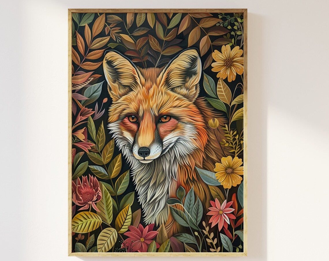Botanical Fox William Morris Style Art Print