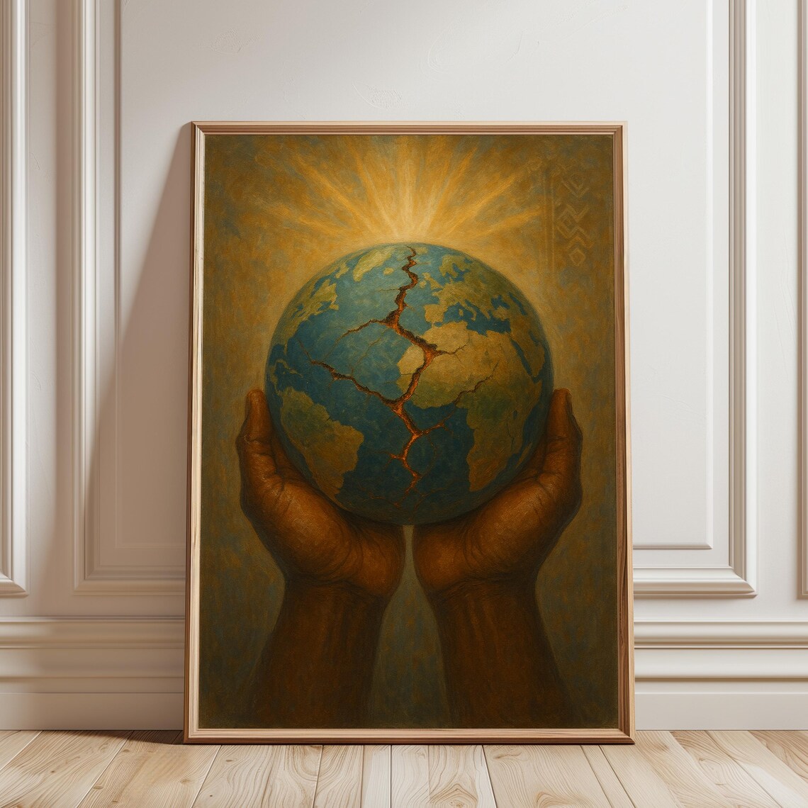 Hands Holding The World Cracked Earth Healing Oil Painting Poster - Image 2