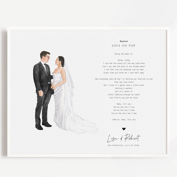 Custom Lyrics Wedding Portrait Print Beyonce Love on Top Anniversary Gift