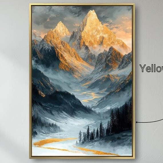 Majestic Mountains Framed Wall Art Misty Mountain Landscape Painting Print Nature Wall Decor Modern Scenery Poster Ready To Hang Gift