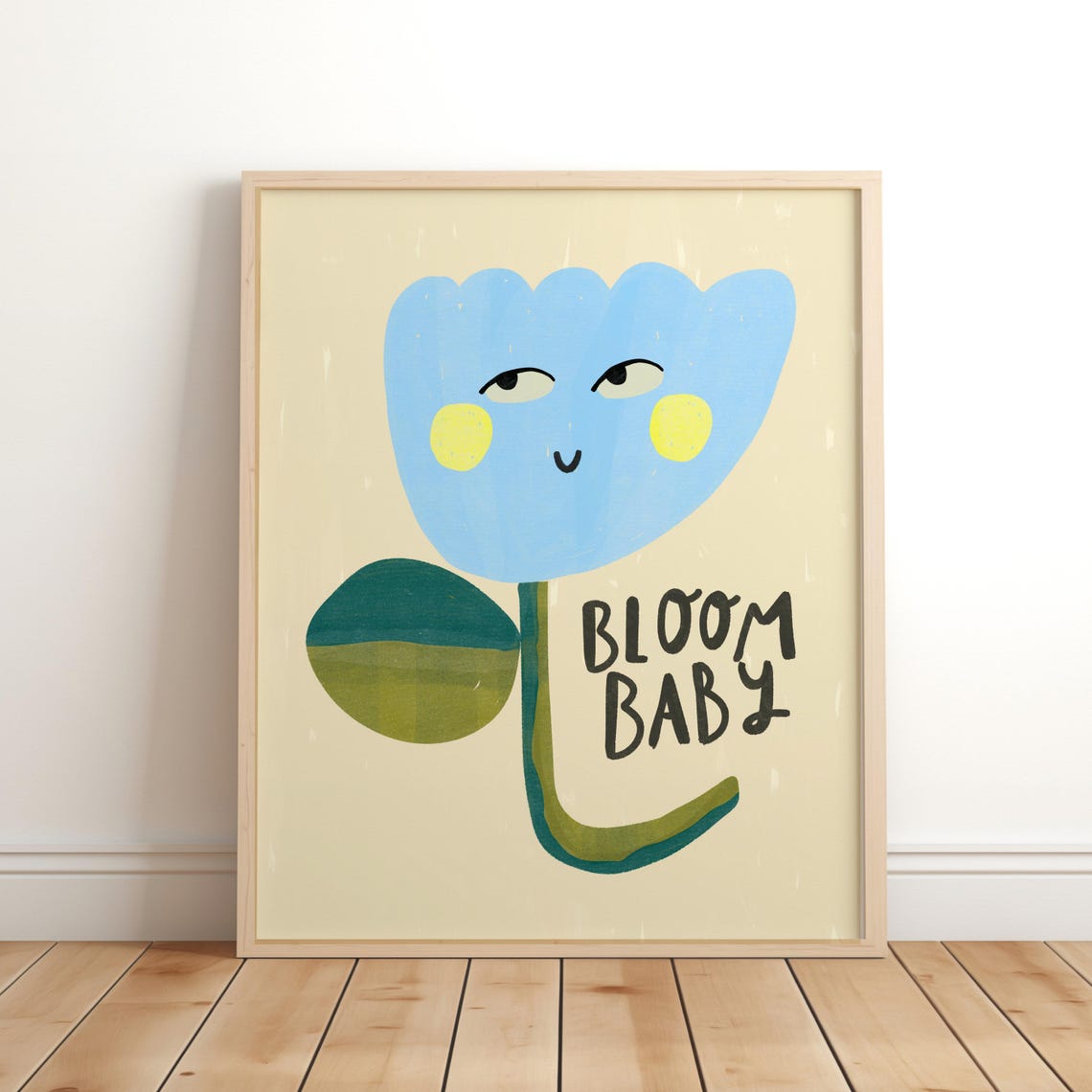 Bloom Baby Blue Flower Print Cute Nursery Kids Wall Art Decor Botanical Illustration Eco Colour Pop