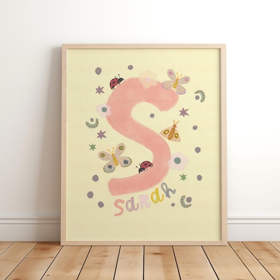 Personalised Girls Name Print, Butterflies & Flowers
