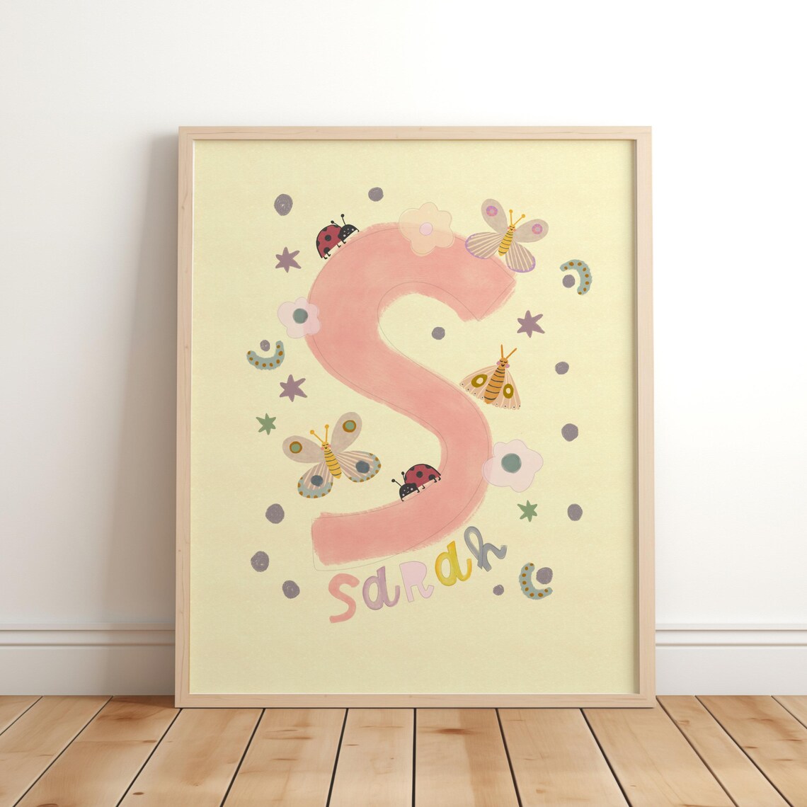 Personalised Girls Name Print, Butterflies & Flowers