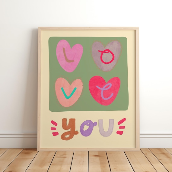 Love You Heart Art Print, Boho Nursery Decor