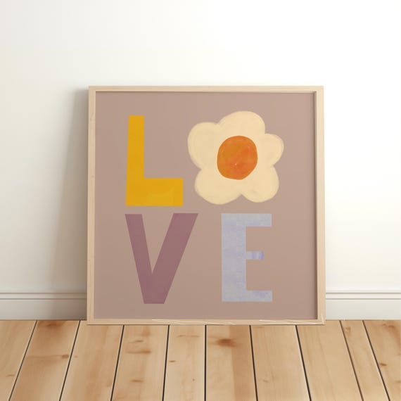 Love Nursery Print Boho Flowers Flower Illustration Eco Art Kids Room Lounge Wall Colour Pop