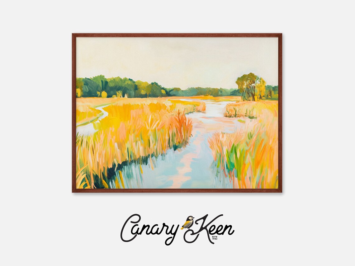 Golden Hour Marsh Landscape Golden Grasses Sunset Wetland Art Print - Image 2