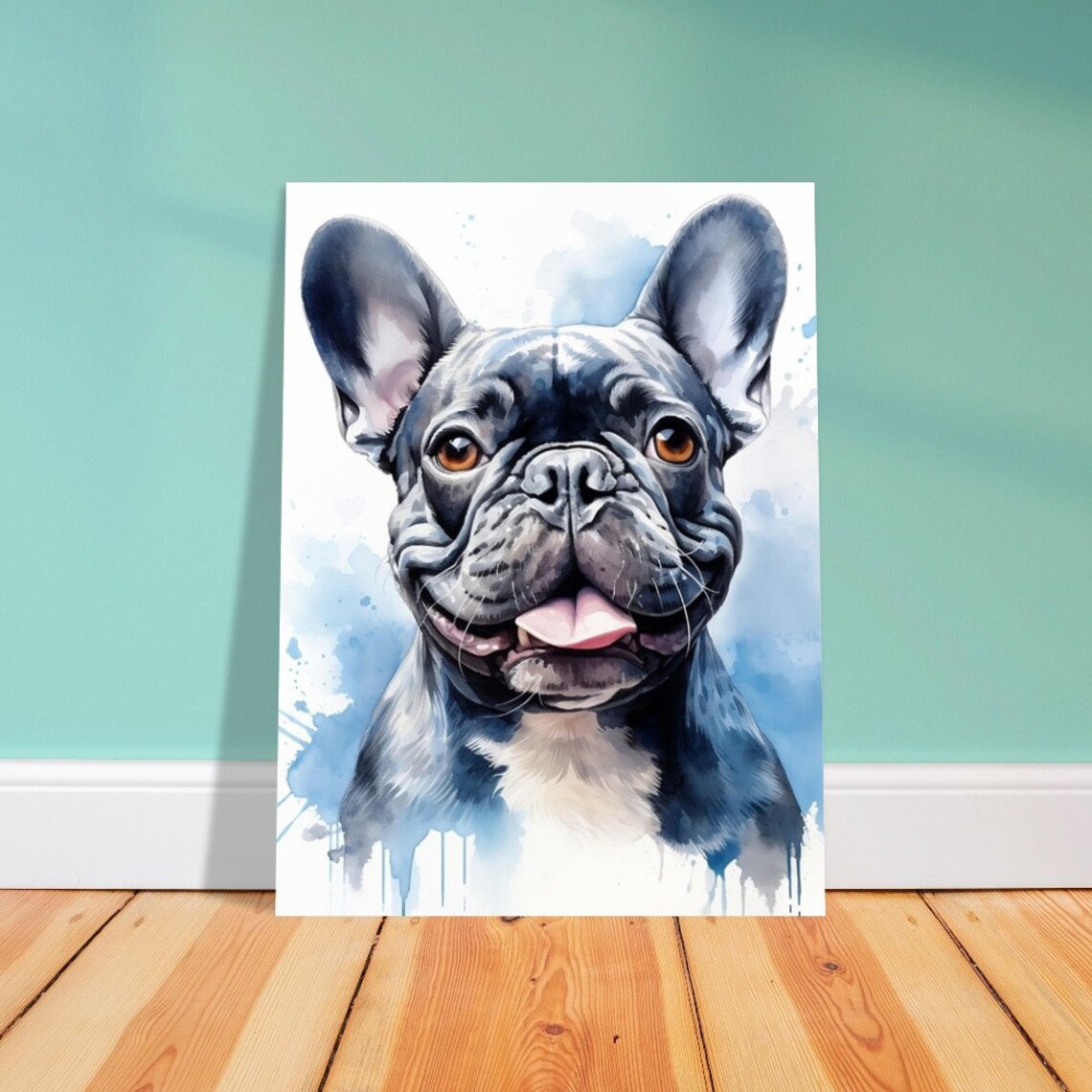 French Bulldog Watercolor Grey Blue Poster Print - Image 4