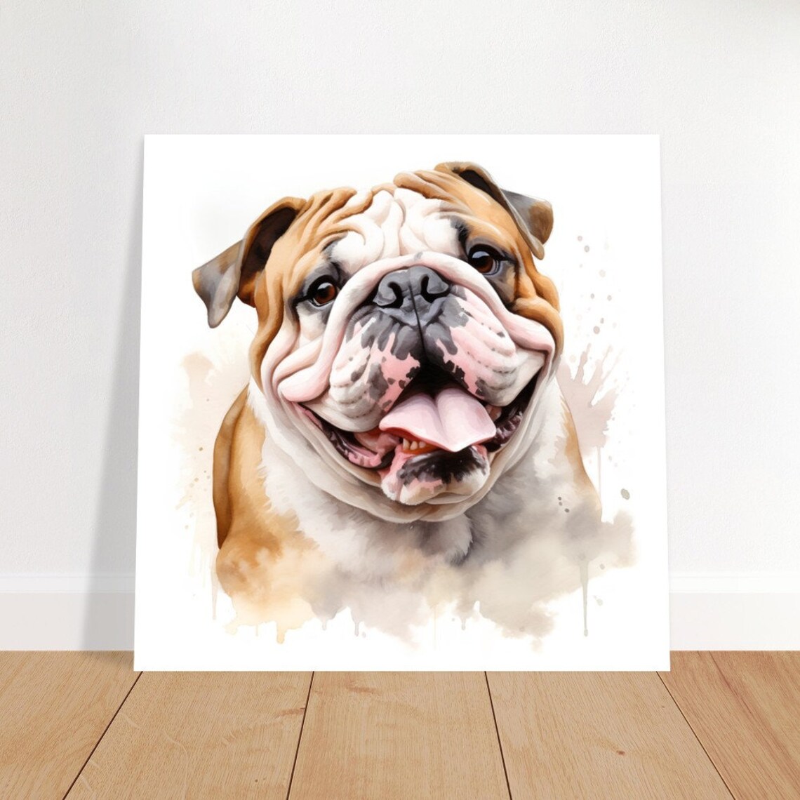English Bulldog Smiling With Tongue Out Watercolour Portrait Poster - Image 3